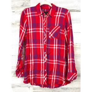 Talbots Womens S Red Multicolor Plaid Soft Button Up Shirt Long Sleeve NEW
